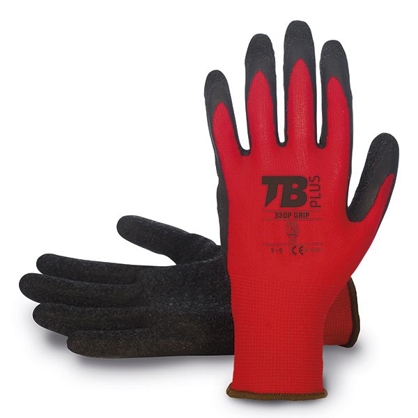 GUANTE POLIESTER LATEX ROJO T.9